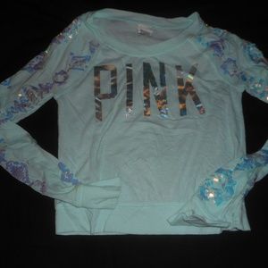 Victoria's Secret PINK Green Crop Sequin Shirt